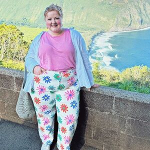 Pink and White Floral Straight Leg Jeans